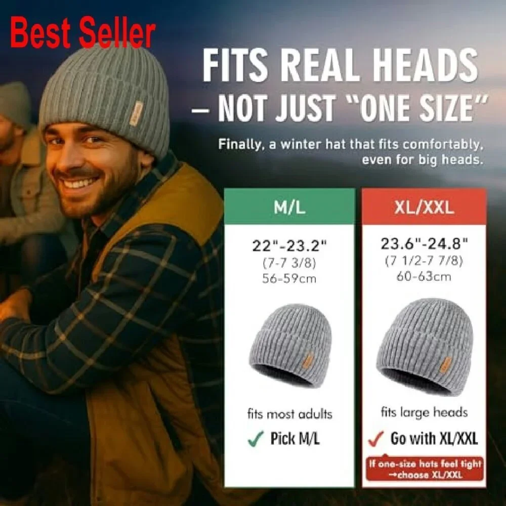 Waterproof Fleece Lined Beanie Winter Warm Skull Cap Unisex Thermal